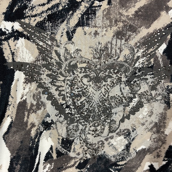 Gerry Weber Casual Abstract Embellished Long Sleeve Cotton Top Size 18 Black Tan - Picture 7 of 14